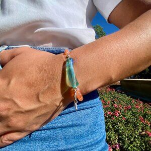Salina Bracelet – Acrylic in Aqua Blue and Orange